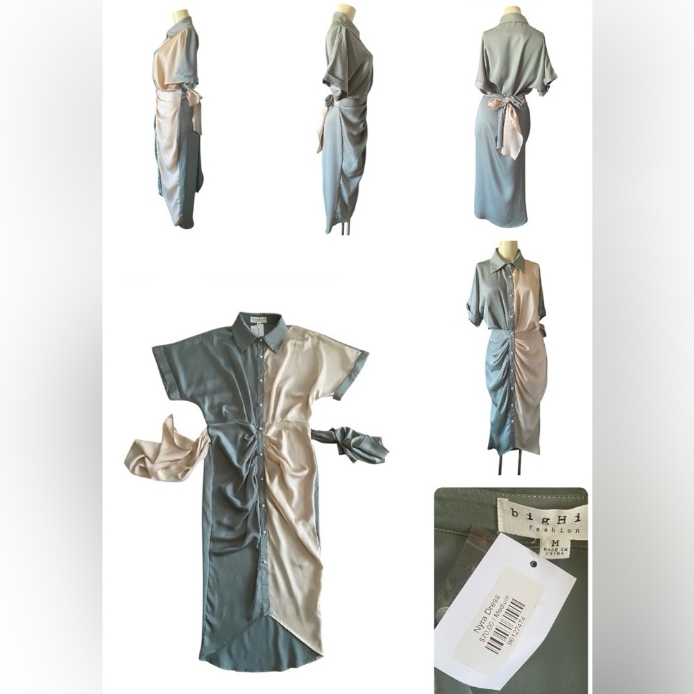 Big Hit Fashion Nyra Women's Midi Ruched Block Dress in size Medium